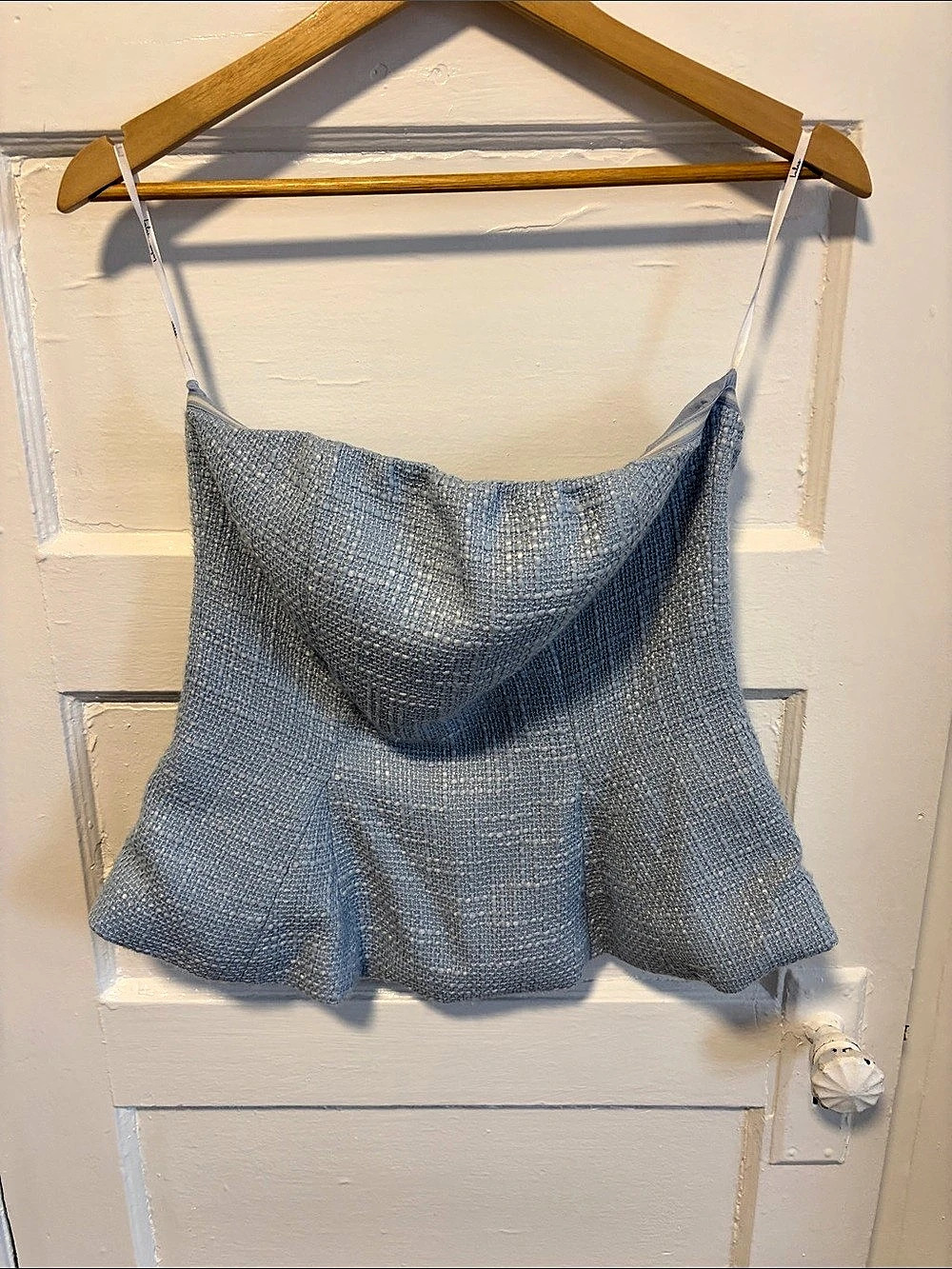 Lulus Chic and Sophisticated Light Blue Tweed Cropped Tank Top Blue Small